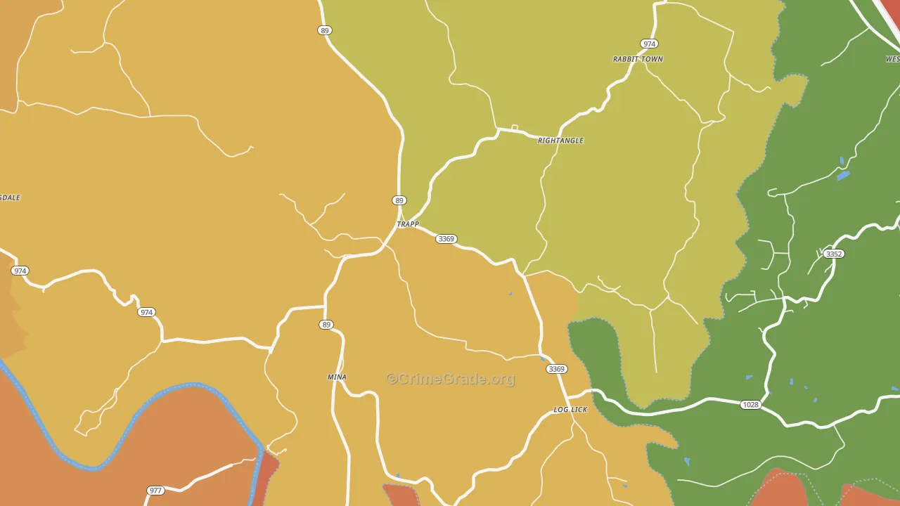 Trapp, KY Map of Robbery Rates