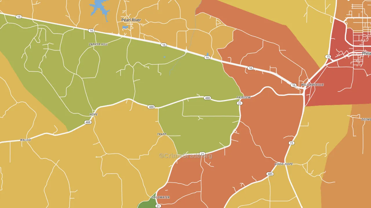Trapp, MS Map of Robbery Rates
