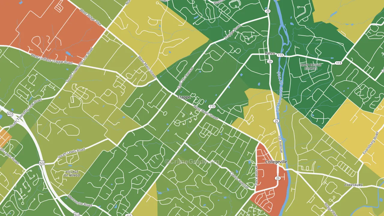 Trappe, PA Map of Robbery Rates