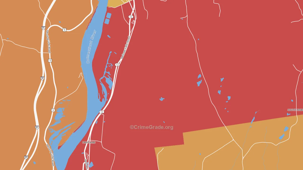 Trapshire, NH Map of Robbery Rates