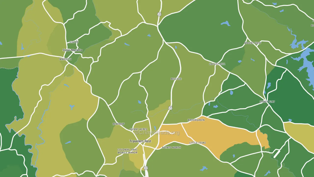 Travelers Rest, SC Map of Robbery Rates