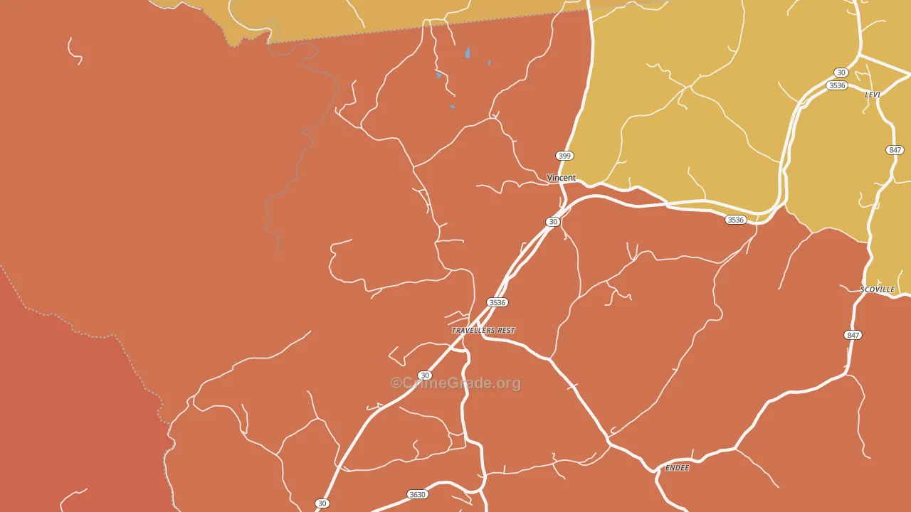 Travellers Rest, KY Map of Robbery Rates