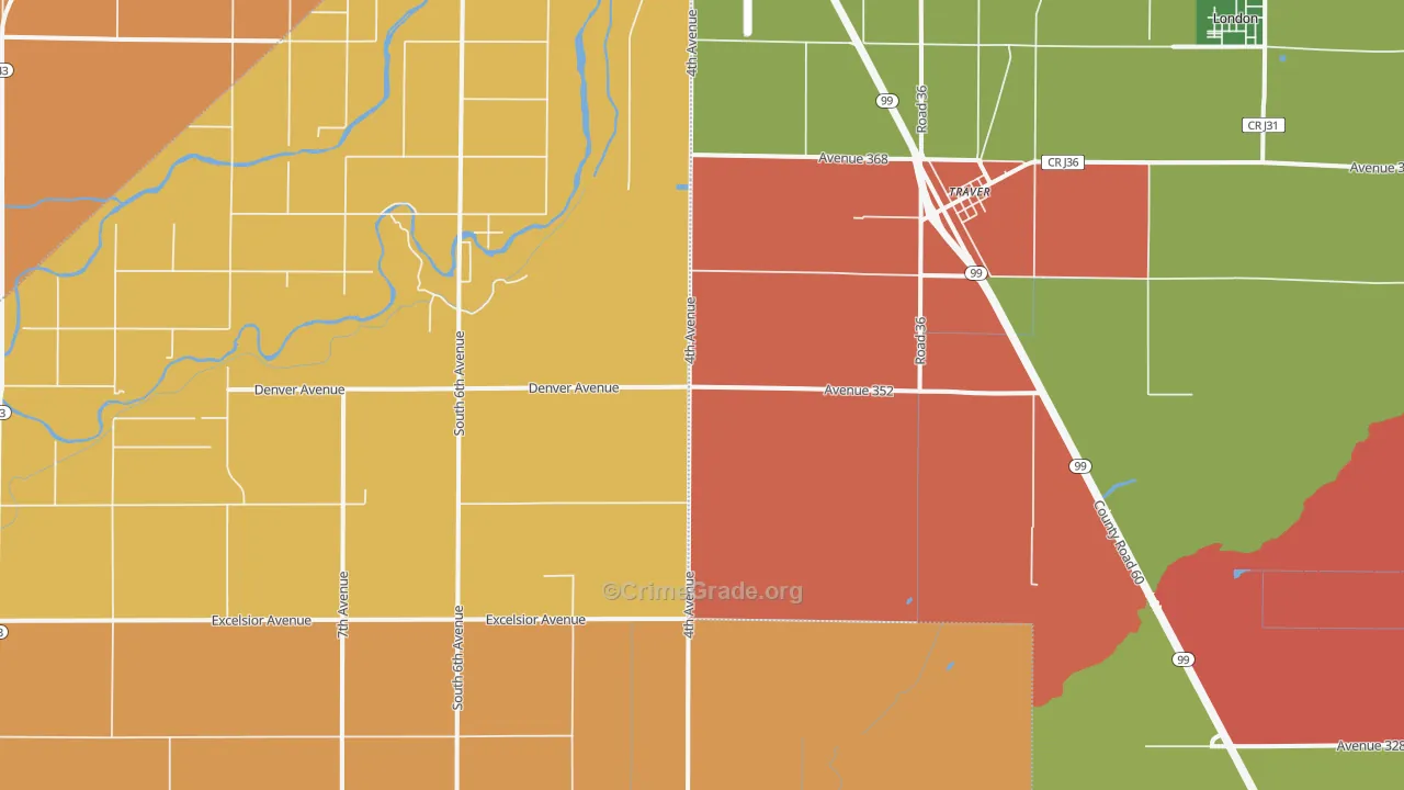 Traver, CA Map of Robbery Rates