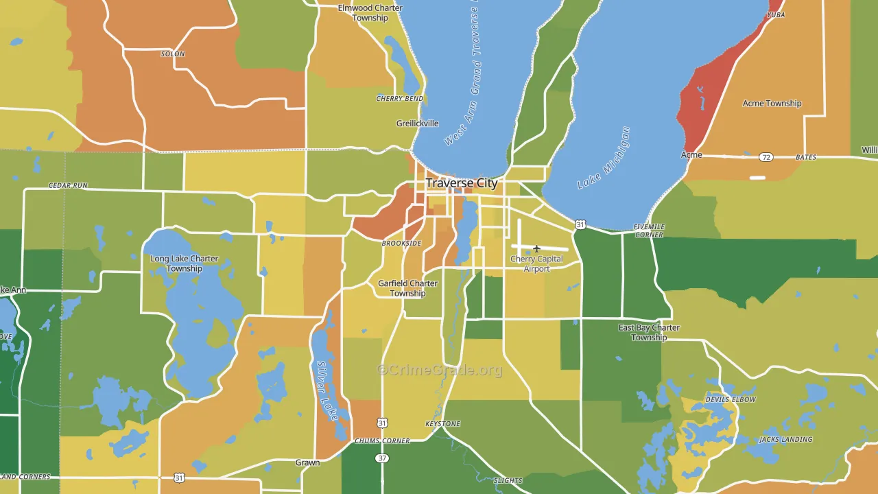 Traverse City, MI Map of Robbery Rates