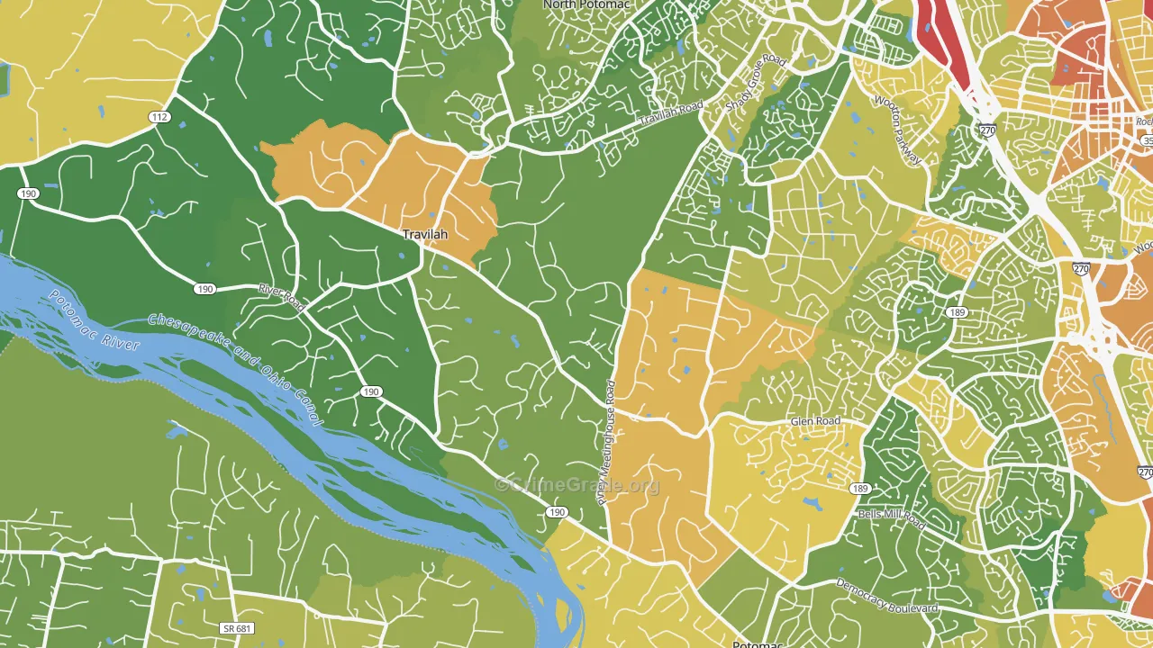 Travilah, MD Map of Robbery Rates