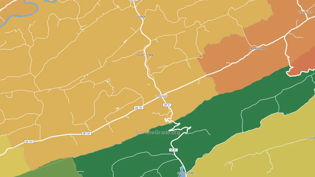 Treadway, TN Map of Robbery Rates