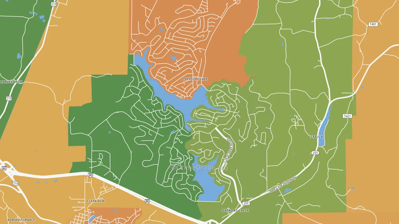 Treasure Lake, PA Map of Robbery Rates