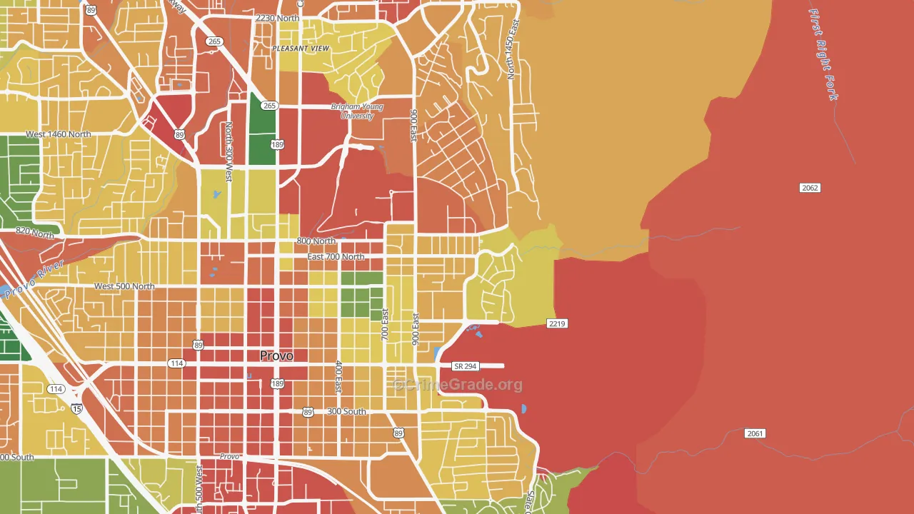 Tree Streets, Provo, UT Map of Robbery Rates
