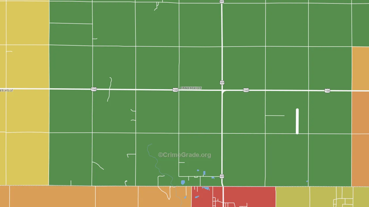 Treece, KS Map of Robbery Rates