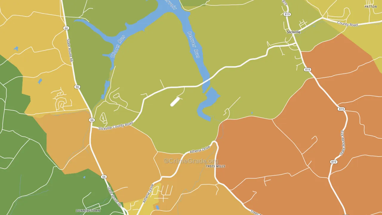 Trees Mills, PA Map of Robbery Rates