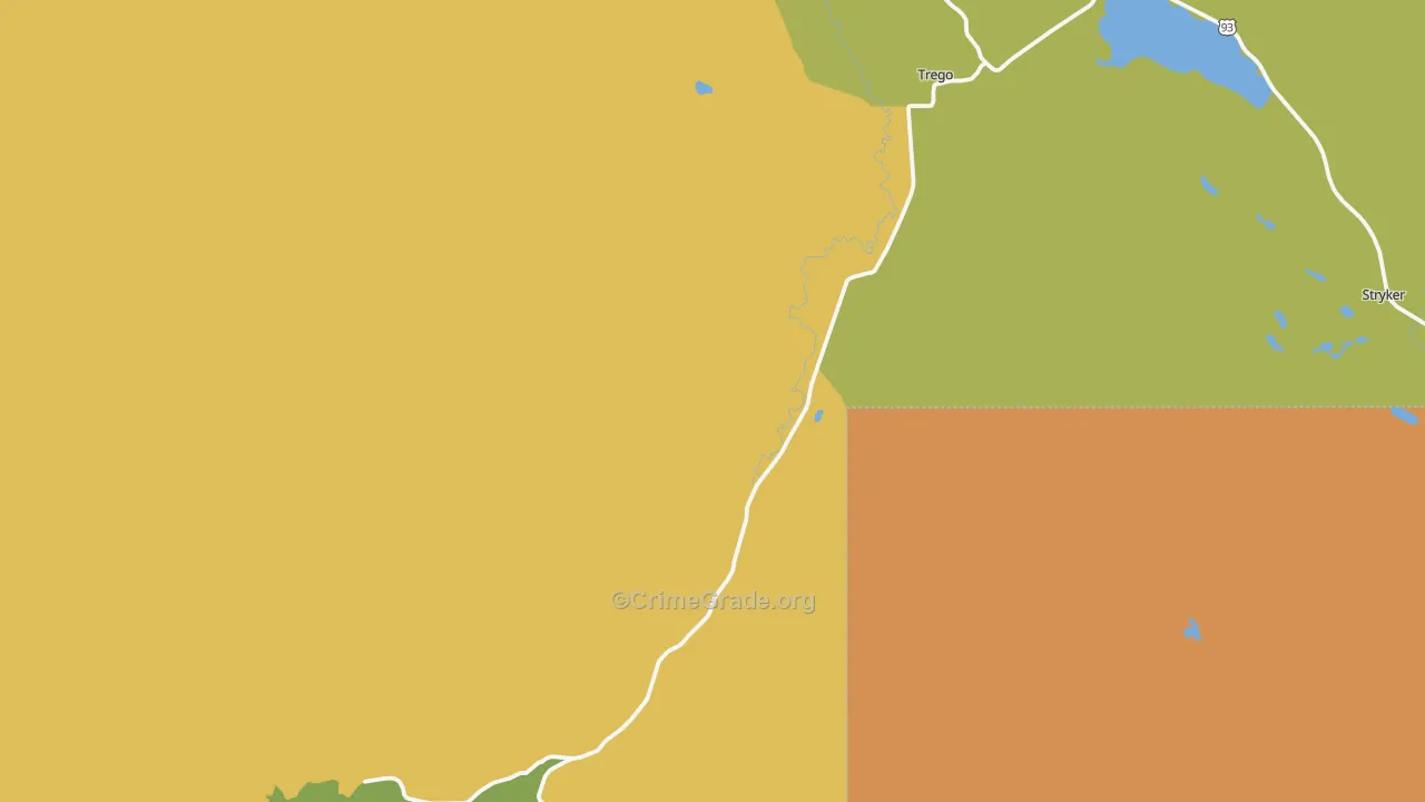 Trego, MT Map of Robbery Rates