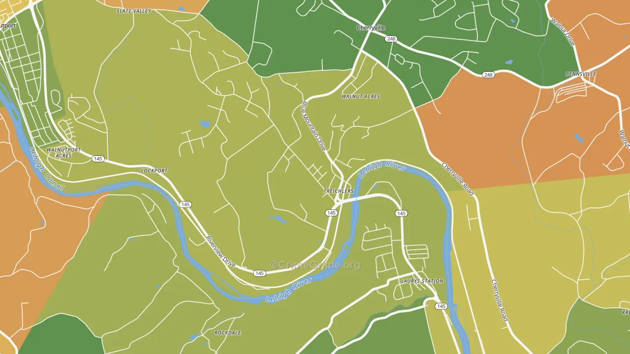Treichlers, PA Map of Robbery Rates
