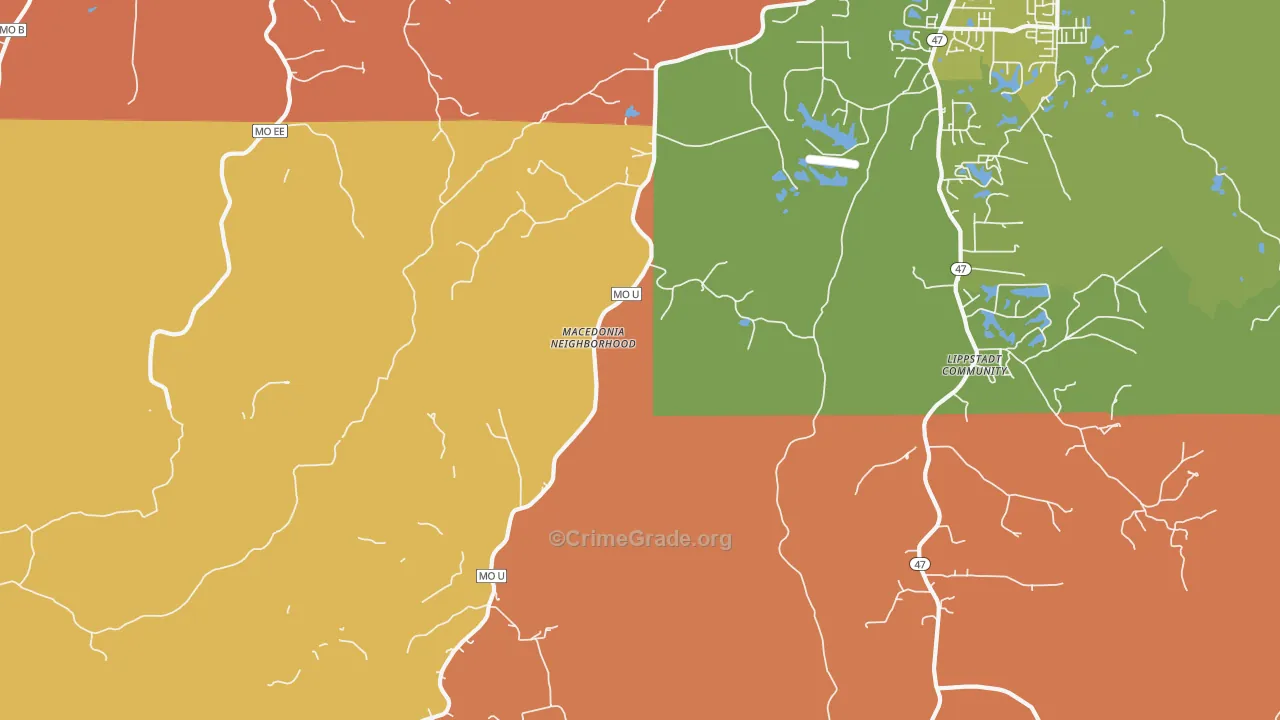 Treloar, MO Map of Robbery Rates