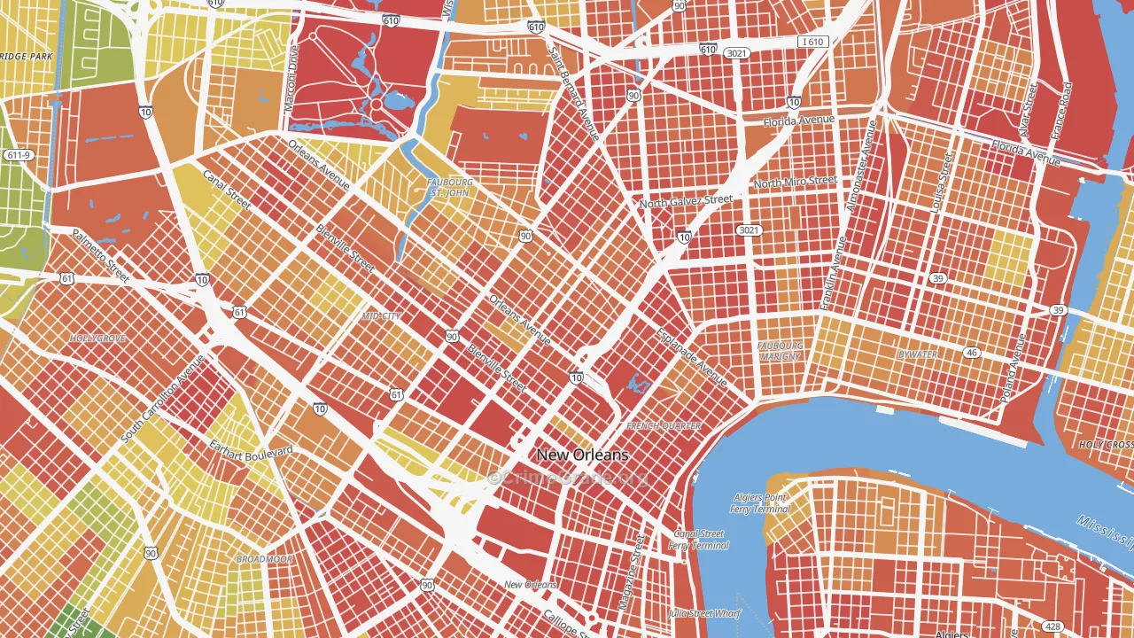 Treme' Lafitte, New Orleans, LA Map of Robbery Rates