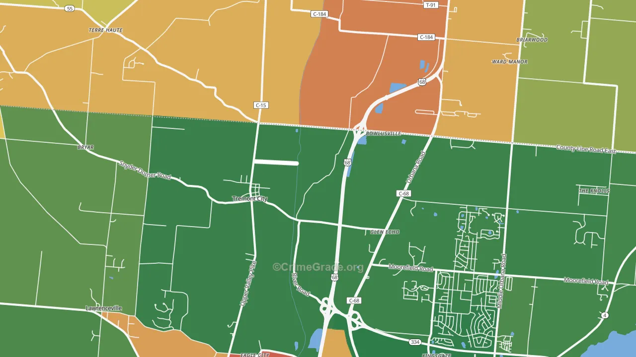 Tremont City, OH Map of Robbery Rates