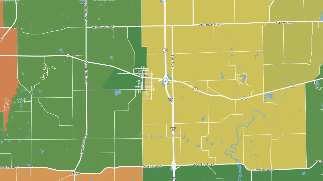 Tremont, IL Map of Robbery Rates