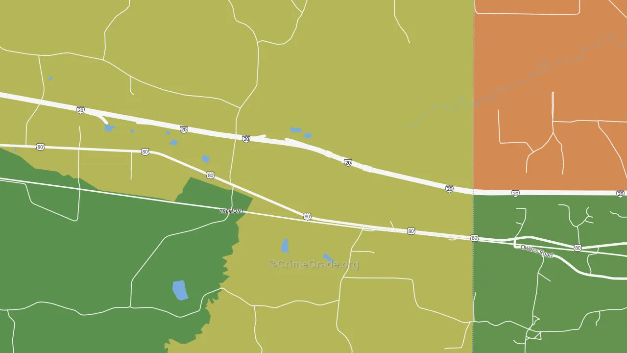Tremont, LA Map of Robbery Rates
