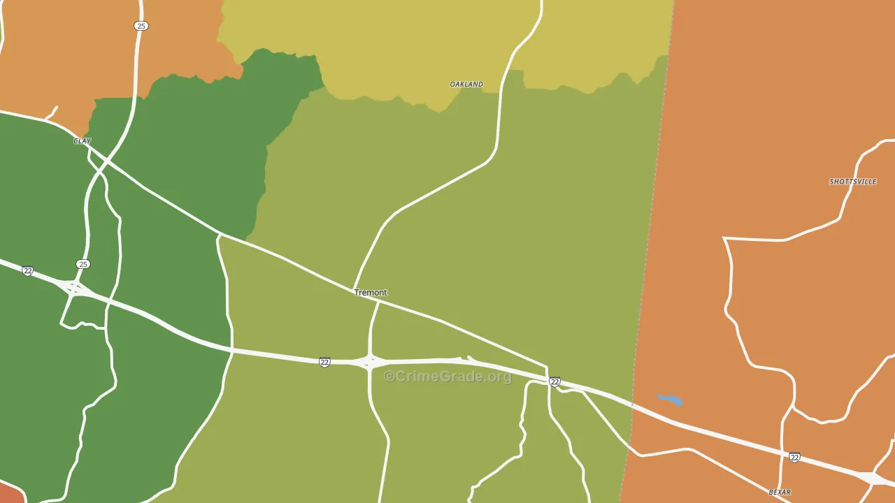 Tremont, MS Map of Robbery Rates