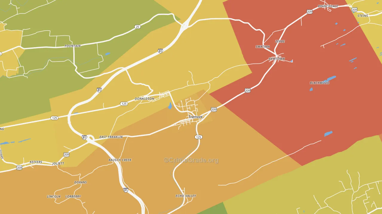 Tremont, PA Map of Robbery Rates