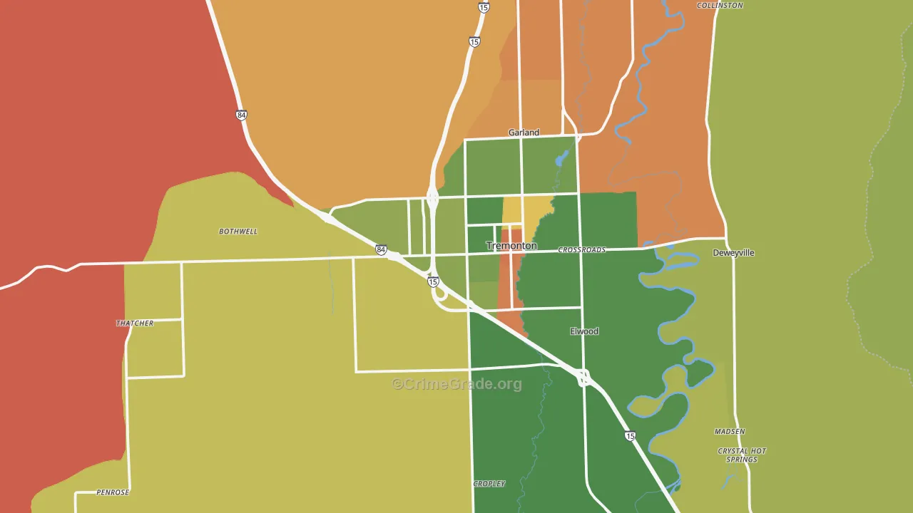 Tremonton, UT Map of Robbery Rates