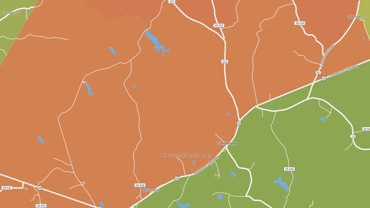 Trent Mill, VA Map of Robbery Rates