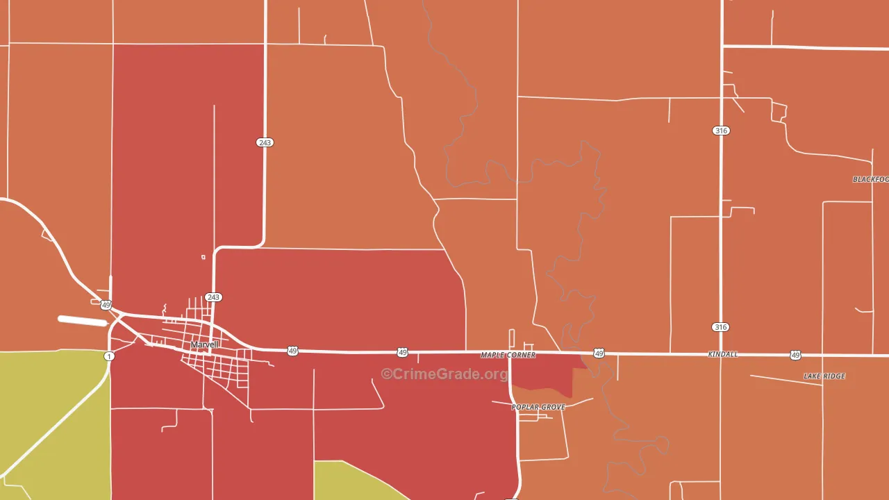 Trenton, AR Map of Robbery Rates