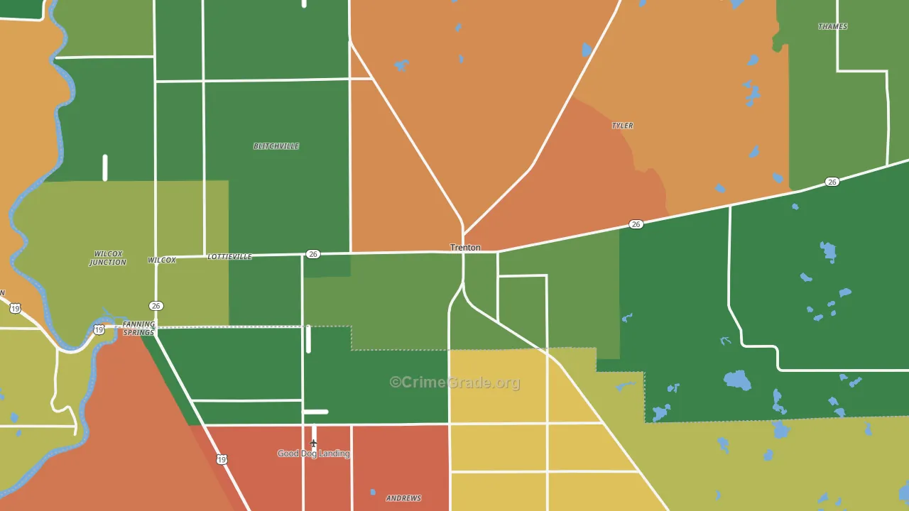 Trenton, FL Map of Robbery Rates