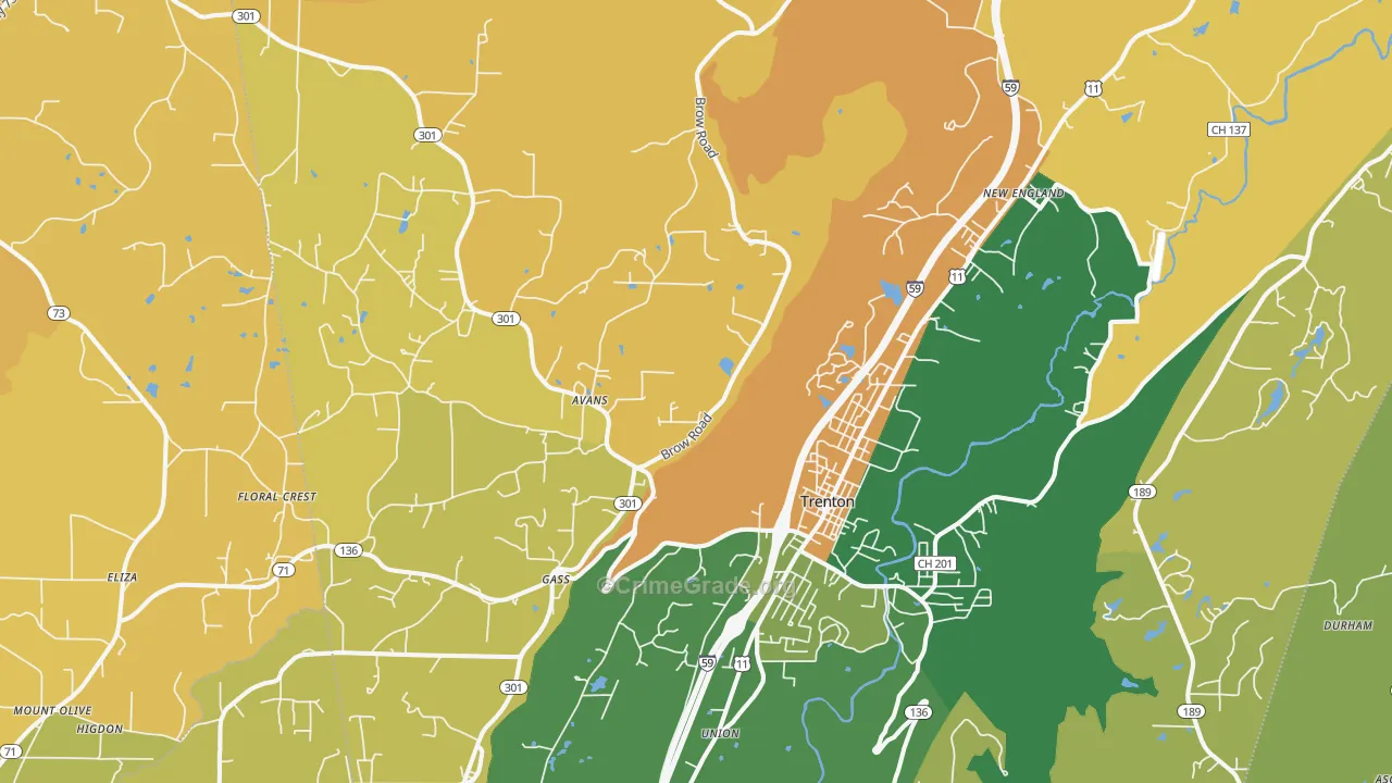 Trenton, GA Map of Robbery Rates