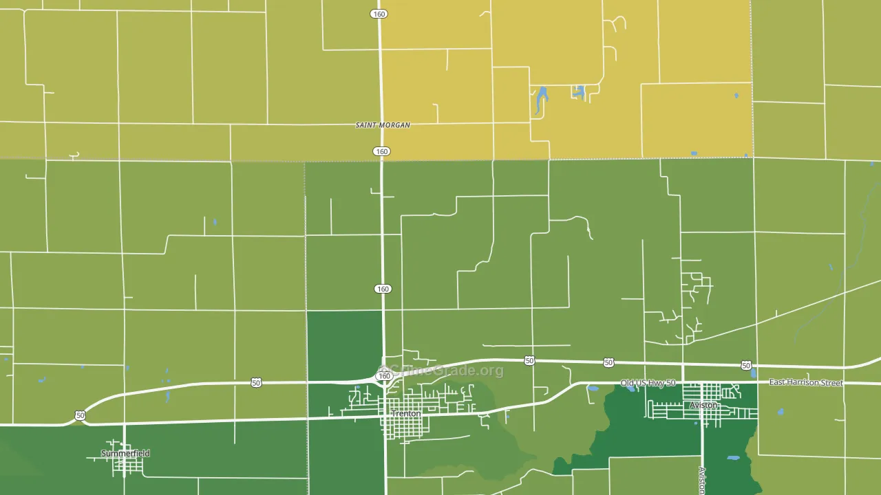 Trenton, IL Map of Robbery Rates