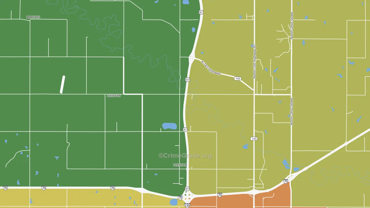 Trenton, KS Map of Robbery Rates