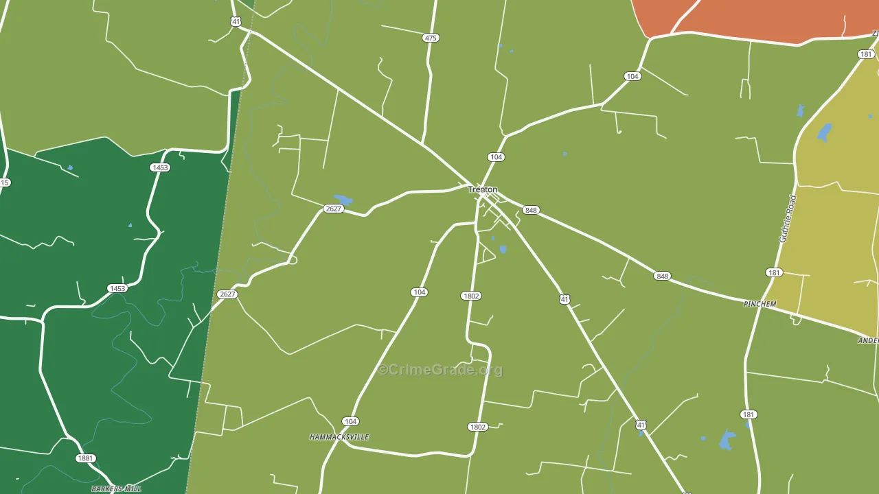 Trenton, KY Map of Robbery Rates