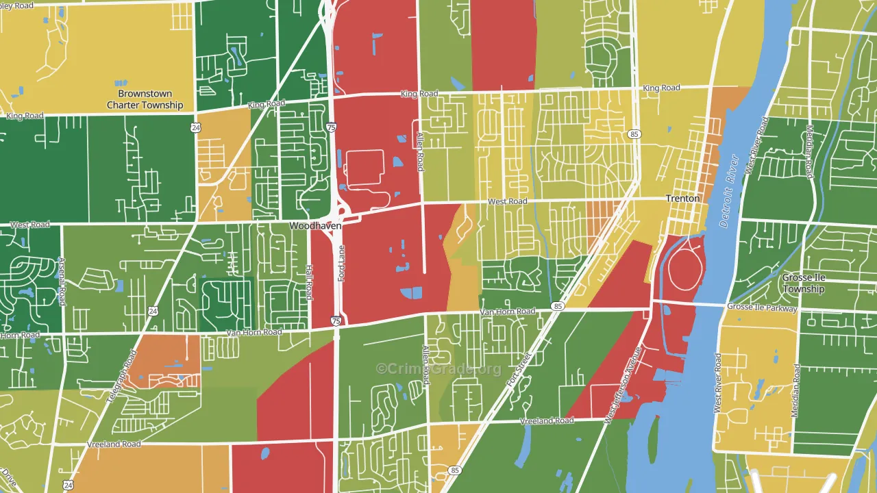 Trenton, MI Map of Robbery Rates
