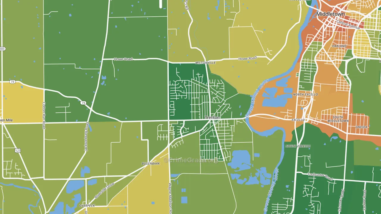 Trenton, OH Map of Robbery Rates
