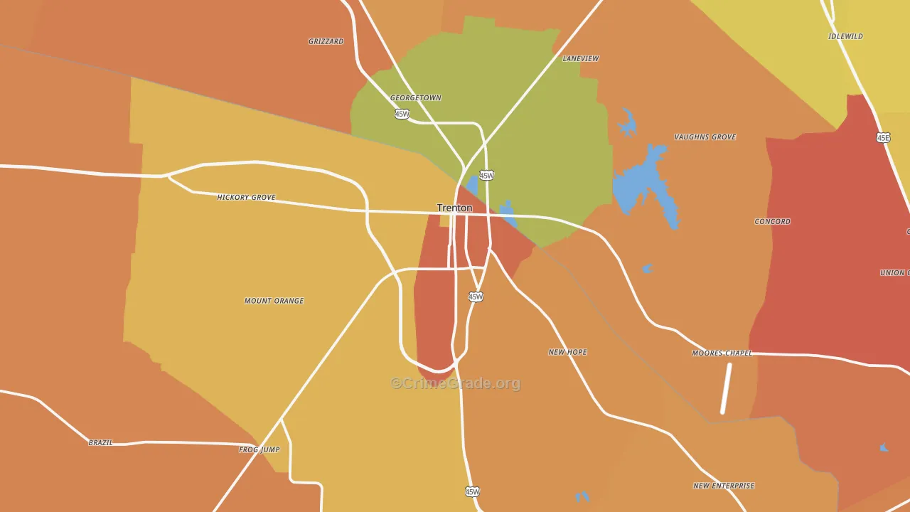 Trenton, TN Map of Robbery Rates