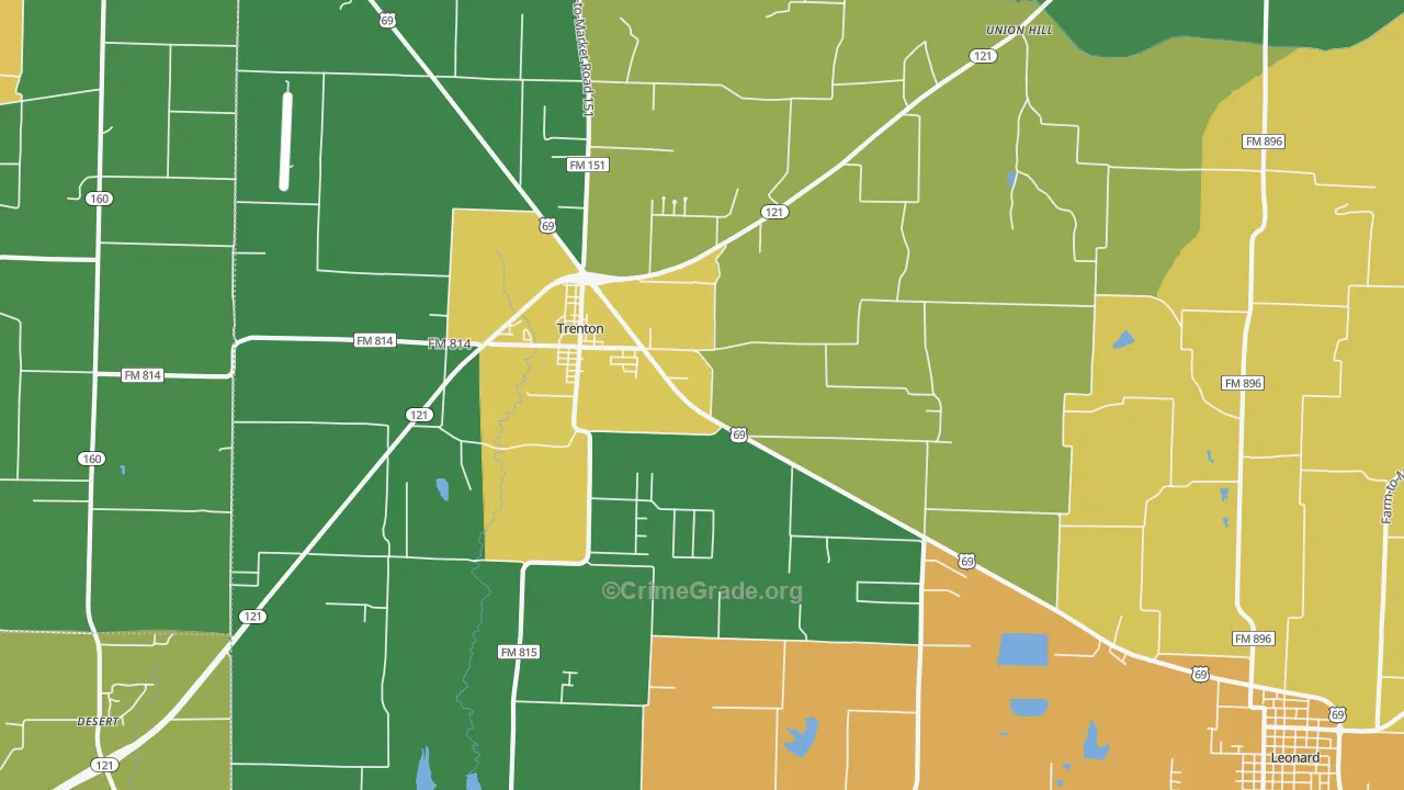Trenton, TX Map of Robbery Rates