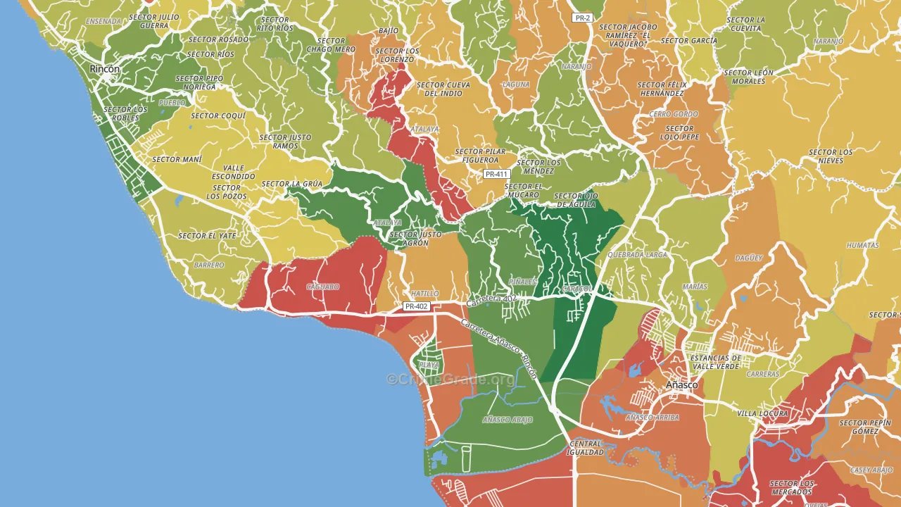 Tres Hermanos, PR Map of Robbery Rates