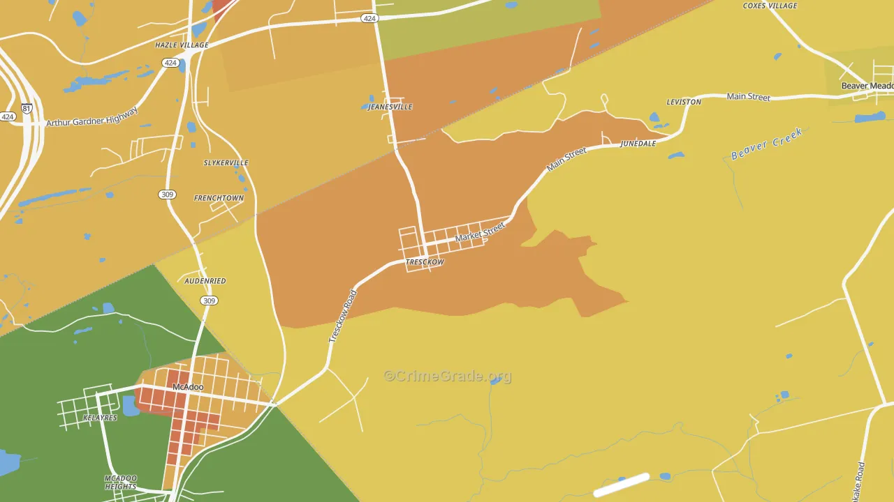 Tresckow, PA Map of Robbery Rates
