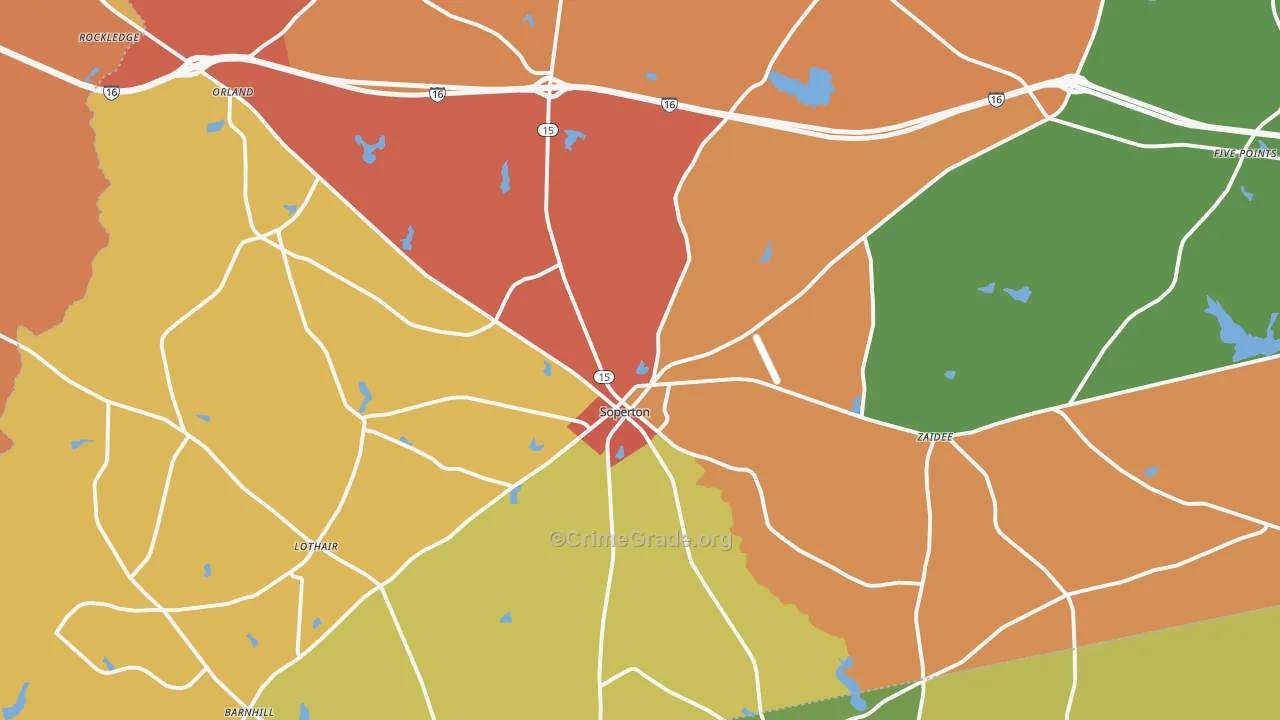 Treutlen County, GA Map of Robbery Rates