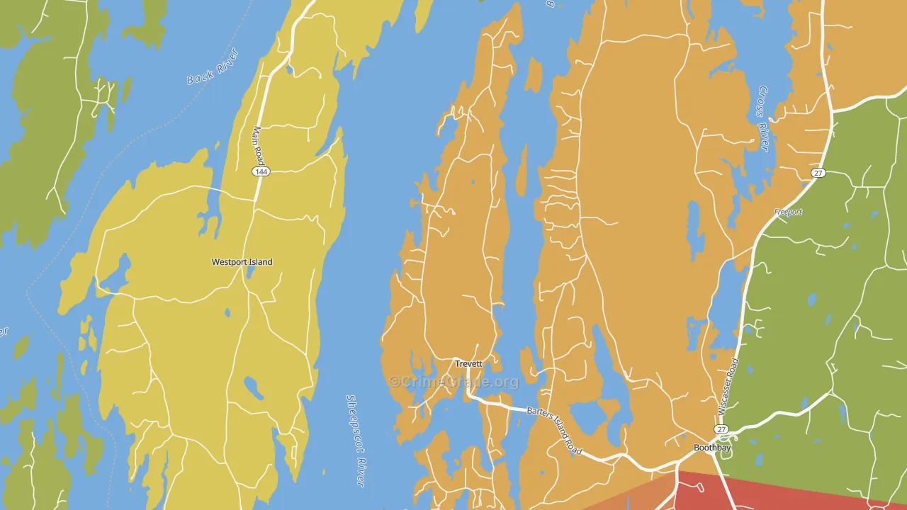 Trevett, ME Map of Robbery Rates