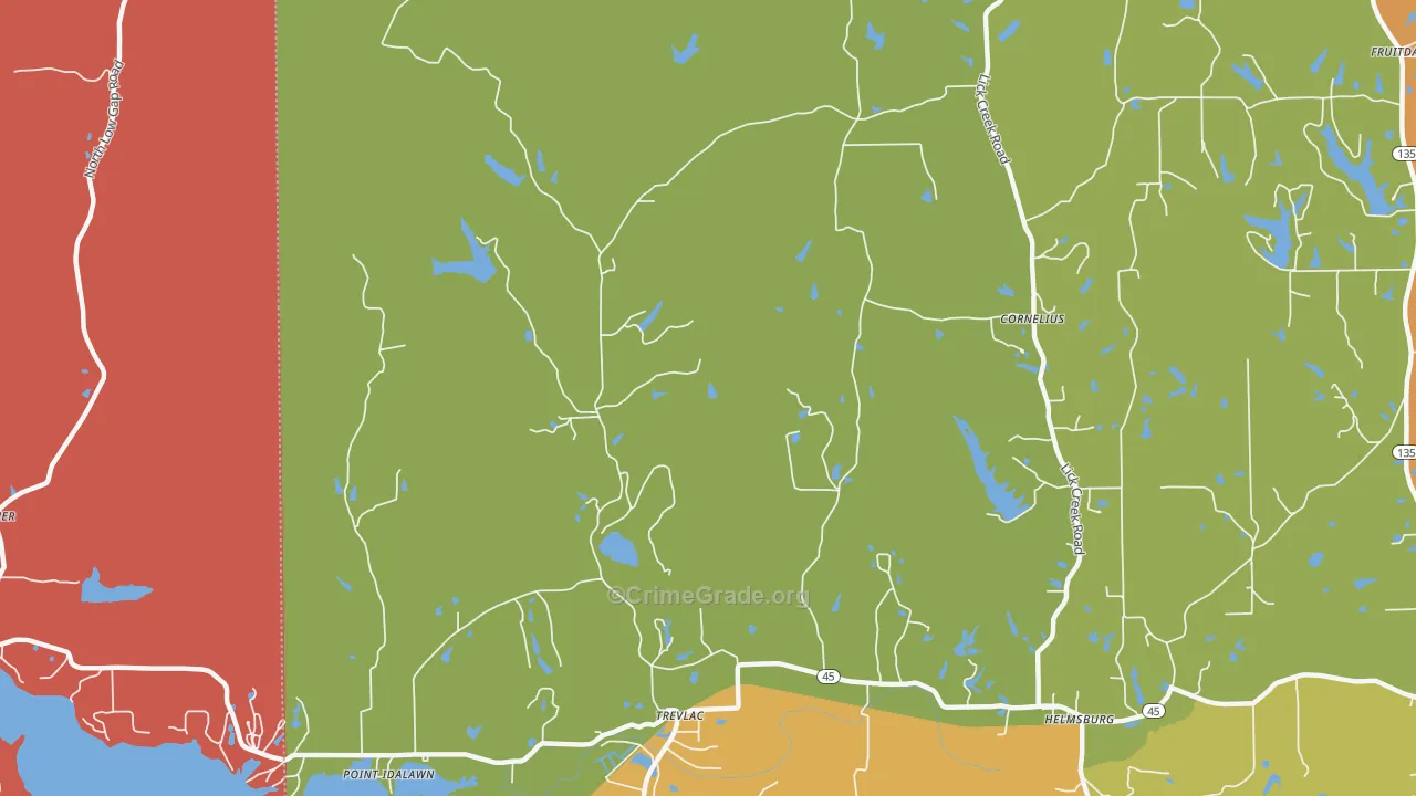 Trevlac, IN Map of Robbery Rates