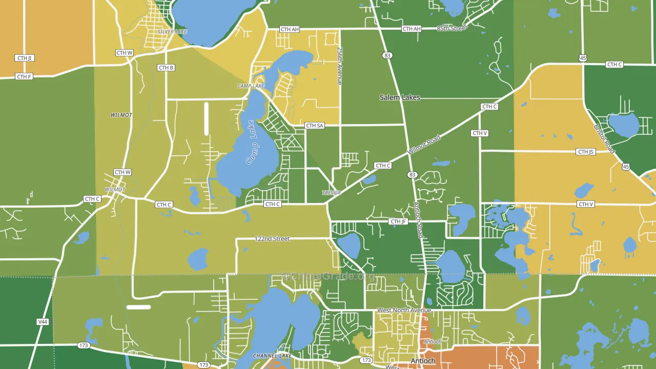Trevor, WI Map of Robbery Rates