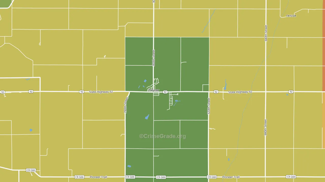 Treynor, IA Map of Robbery Rates