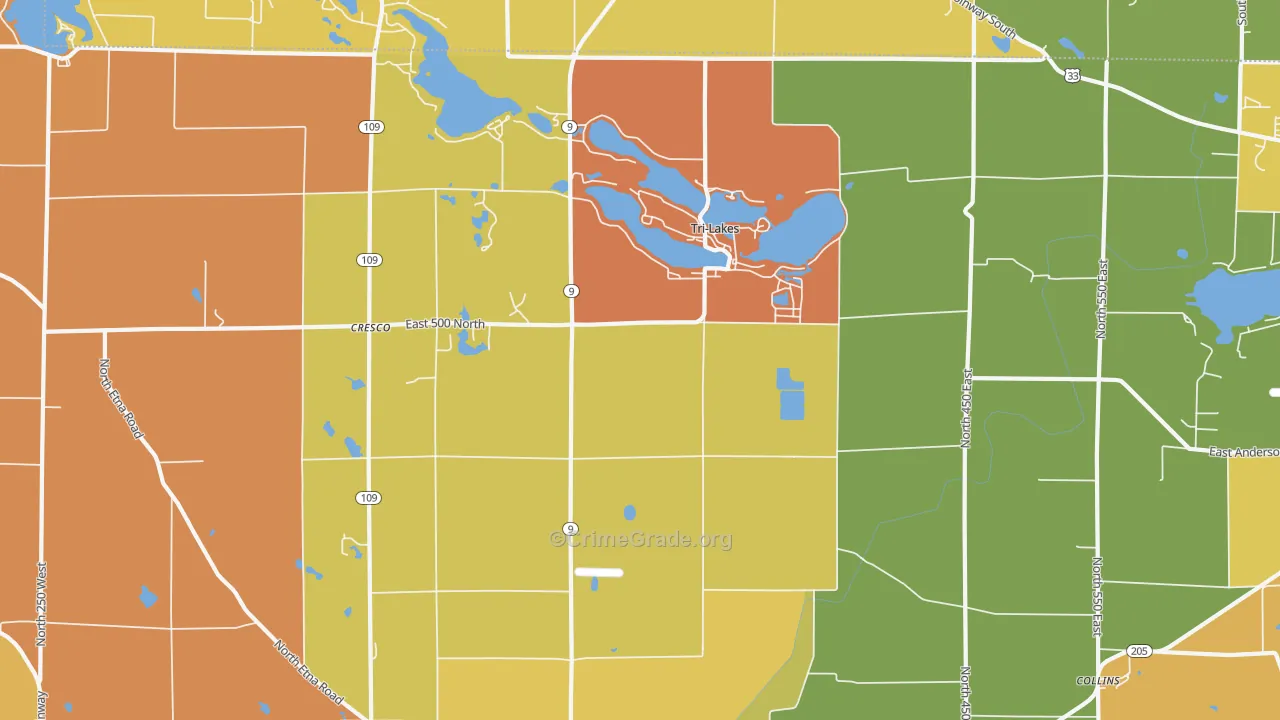 Tri-Lakes, IN Map of Robbery Rates