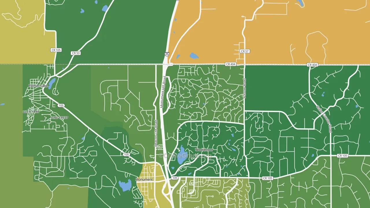 Tri-Lakes, Woodmoor, CO Map of Robbery Rates