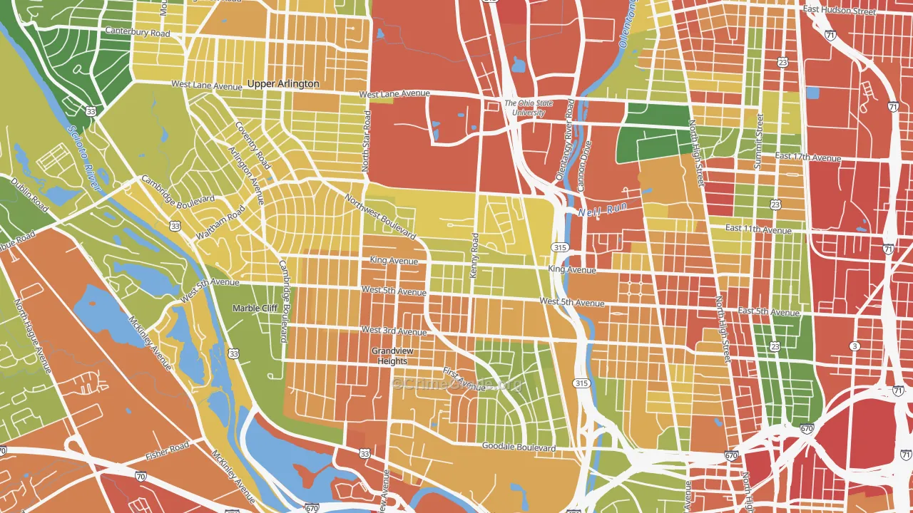 Tri-Village, Columbus, OH Map of Robbery Rates