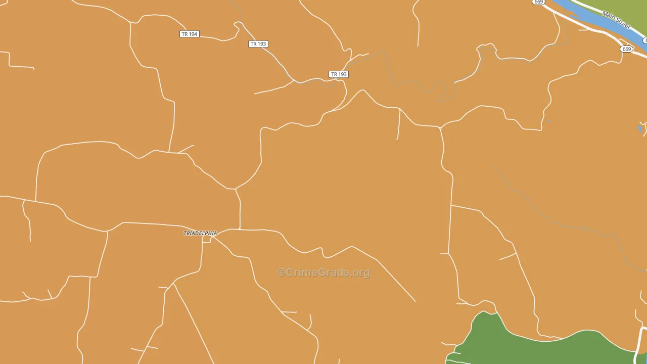 Triadelphia, OH Map of Robbery Rates