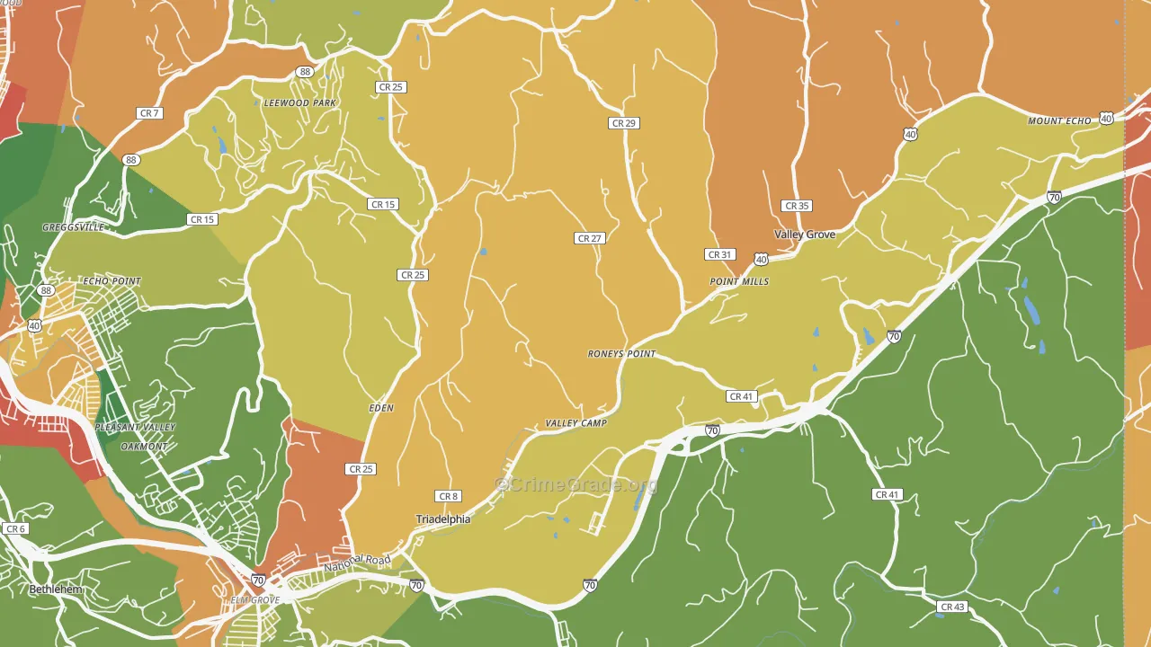 Triadelphia, WV Map of Robbery Rates