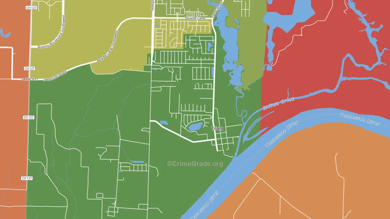 Triana, AL Map of Robbery Rates