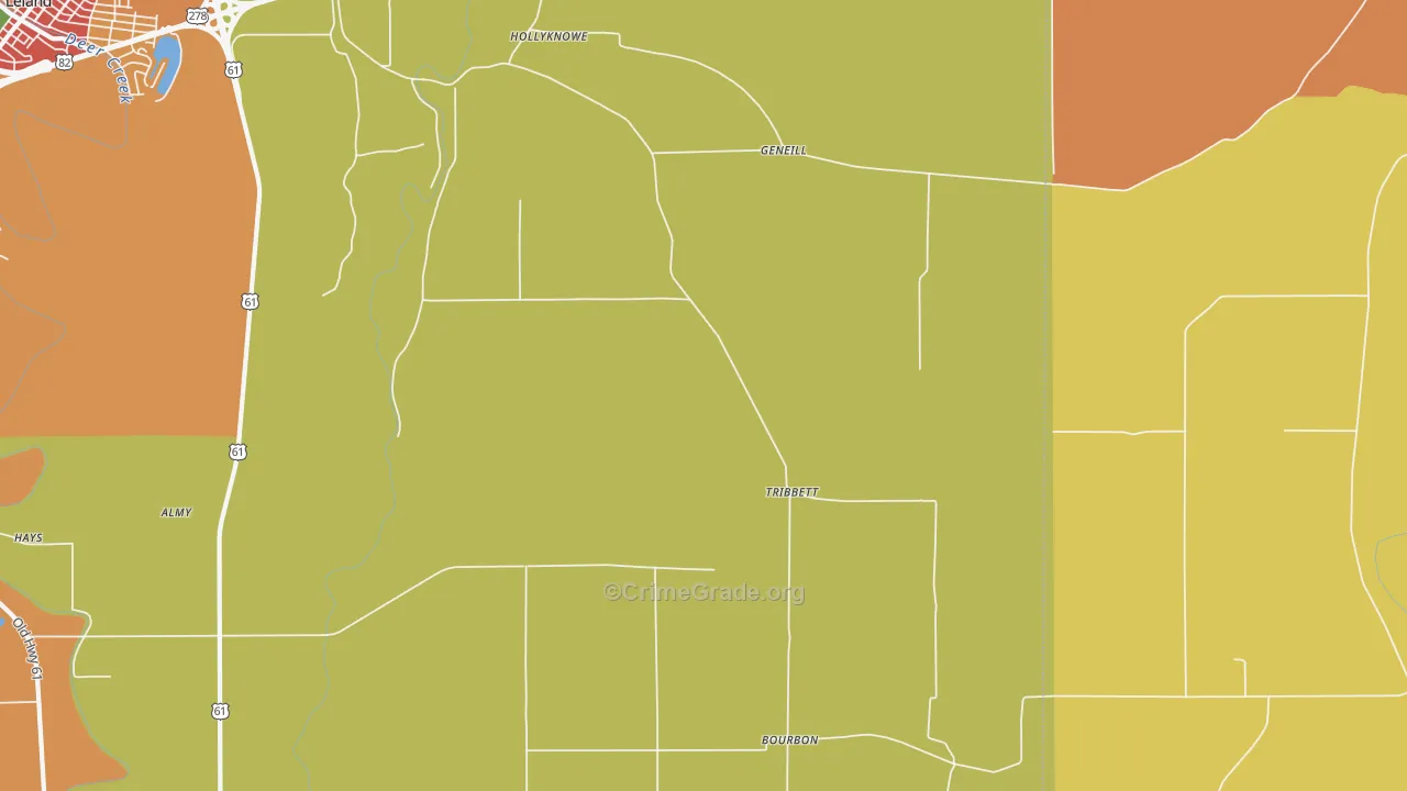 Tribbett, MS Map of Robbery Rates