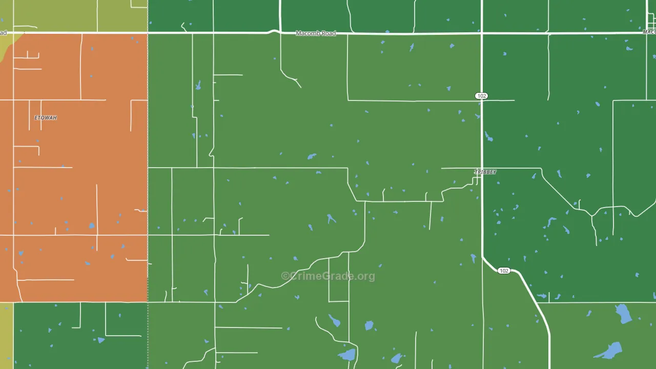 Tribbey, OK Map of Robbery Rates